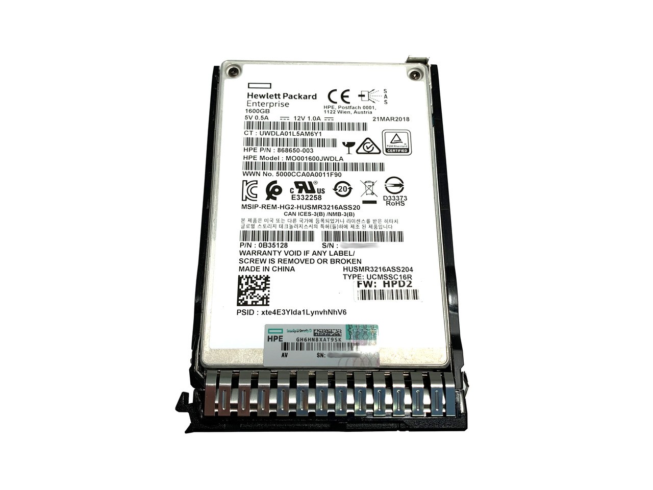 HPE 1.6TB 12G SAS MU-3 SFF SC Reman SSD  822563-B21-R